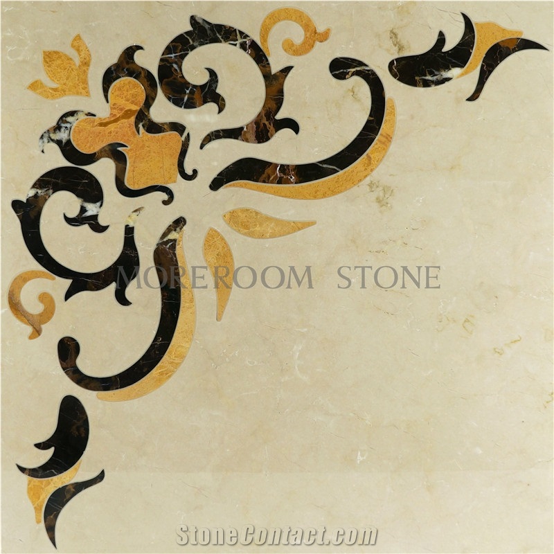 Yunfu Factory Laminated Marble Water Jet Medallion Laminate Stone Tiles, Artistic Marble Tiles Floor Medallion Colors Marble Pattern Tiles, Polished Beige Marble Natural Stone