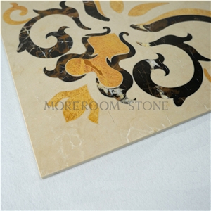 Yunfu Factory Laminated Marble Water Jet Medallion Laminate Stone Tiles, Artistic Marble Tiles Floor Medallion Colors Marble Pattern Tiles, Polished Beige Marble Natural Stone