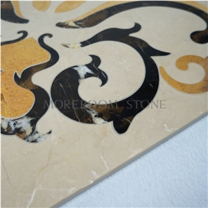 Yunfu Factory Laminated Marble Water Jet Medallion Laminate Stone Tiles, Artistic Marble Tiles Floor Medallion Colors Marble Pattern Tiles, Polished Beige Marble Natural Stone