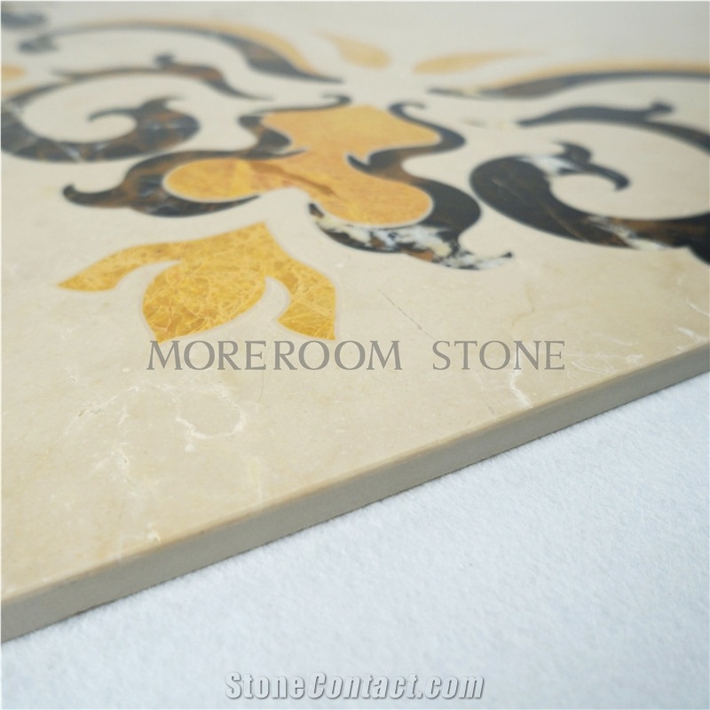 Yunfu Factory Laminated Marble Water Jet Medallion Laminate Stone Tiles, Artistic Marble Tiles Floor Medallion Colors Marble Pattern Tiles, Polished Beige Marble Natural Stone