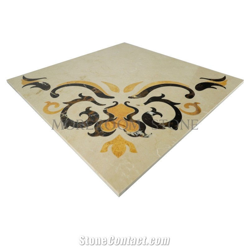 Yunfu Factory Laminated Marble Water Jet Medallion Laminate Stone Tiles, Artistic Marble Tiles Floor Medallion Colors Marble Pattern Tiles, Polished Beige Marble Natural Stone