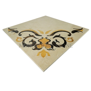 Yunfu Factory Laminated Marble Water Jet Medallion Laminate Stone Tiles, Artistic Marble Tiles Floor Medallion Colors Marble Pattern Tiles, Polished Beige Marble Natural Stone