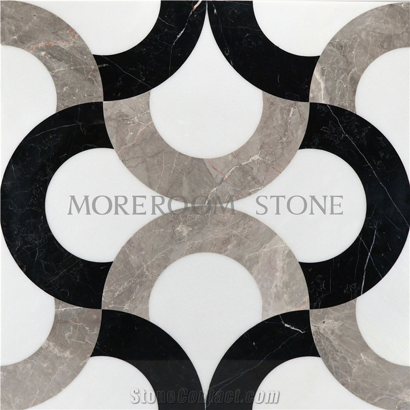 Yunfu Factory New 3d Picture Marble Waterjet Medallions Kajaria Floor Tiles Prices, White Marble, Marble Floor