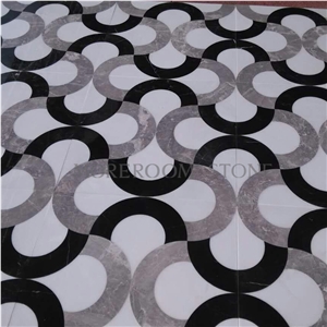 Yunfu Factory New 3d Picture Marble Waterjet Medallions Kajaria Floor Tiles Prices, White Marble, Marble Floor