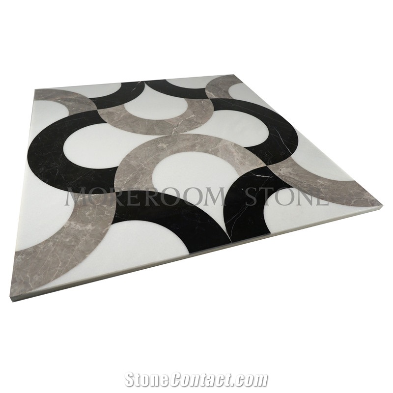 Yunfu Factory New 3d Picture Marble Waterjet Medallions Kajaria Floor Tiles Prices, White Marble, Marble Floor