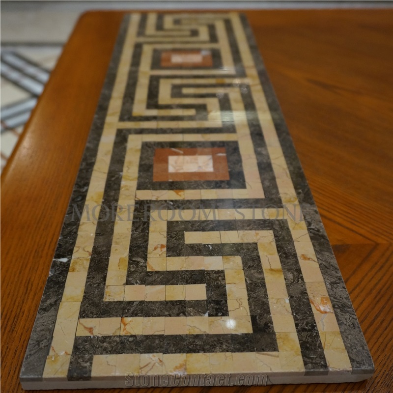 Yunfu Factory Turkish Marble Golden Rose Marble Mosaic Border Tiles Border Decoration Skirtings Faux Stone Tiles Marble Water Jet Floor Border Design