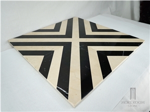 Zig-Zag Black and Beige Marble Cross Shape Waterjet Marble Floor and Wall Tile