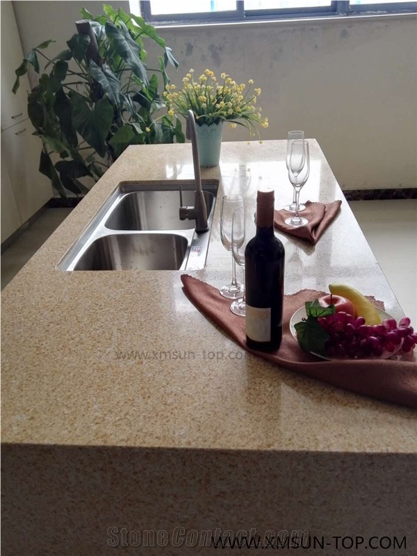 Beige Quartz Stone Kitchen Countertop/Engineered Stone Countertop/Artificial Stone Countertop /Solid Surface Top/Quartz Countertop/Silestone