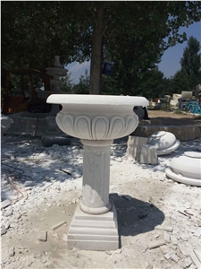 Chinese White Marble Carved Small Flower Pot/Vase with Pedestal