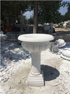 Chinese White Marble Carved Small Flower Pot/Vase with Pedestal