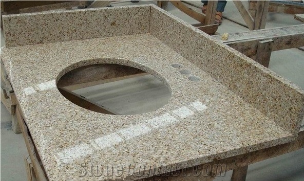 Chinese Yellow Granite Bath Tops, G682/Rusty Yellow/Giallo Rusty/Padang Yellow Granite Countertop, Bathroom Countertops and Vanity Tops with Sink Hole, Xiamen Winggreen Manufacturer