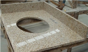 Chinese Yellow Granite Bath Tops, G682/Rusty Yellow/Giallo Rusty/Padang Yellow Granite Countertop, Bathroom Countertops and Vanity Tops with Sink Hole, Xiamen Winggreen Manufacturer