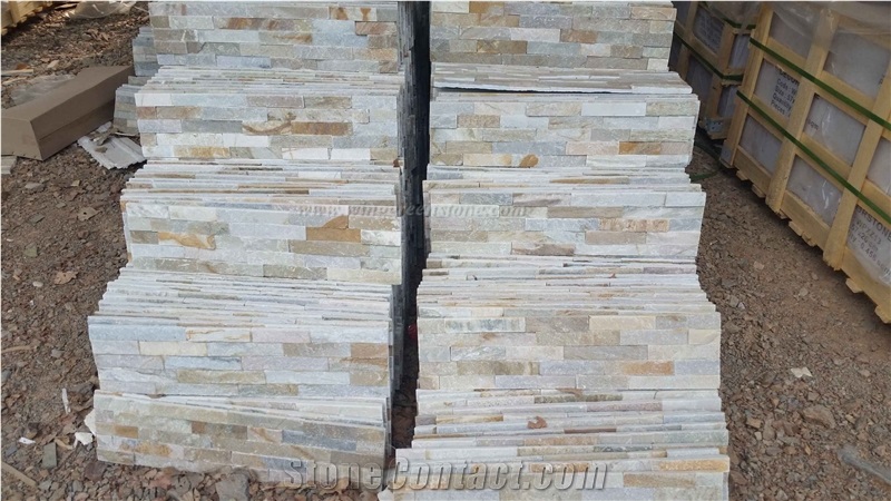 High Quality Wooden Yellow Slate Cultured Stone for Wall Cladding