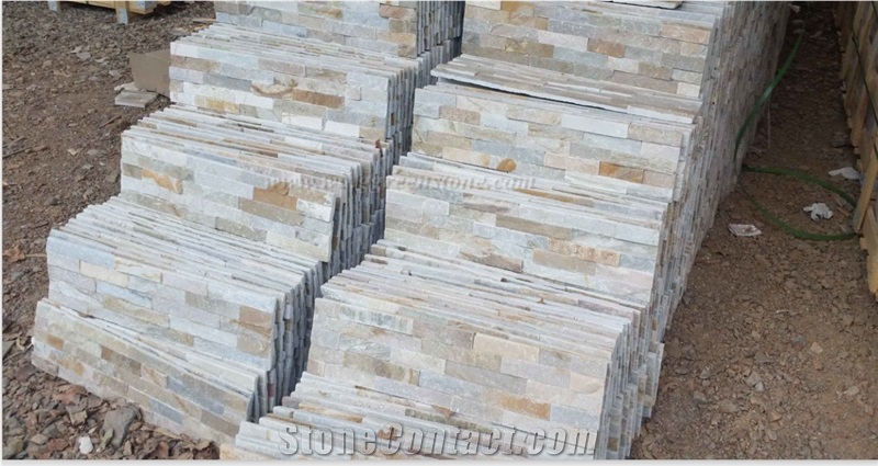 High Quality Wooden Yellow Slate Cultured Stone for Wall Cladding