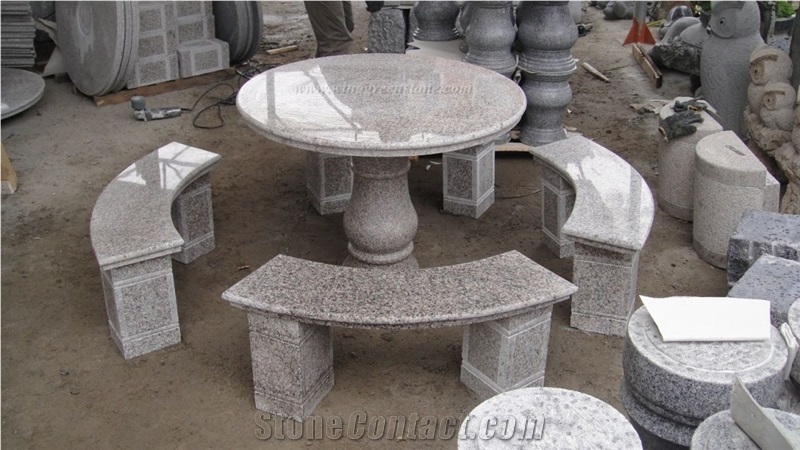 Light Grey Granite Garden Bench & Table/ Table Sets for Outdoor Decoration