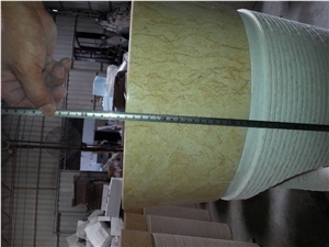 Sunny Yellow Marble Sinks, Beige Marble Pedestal Wash Basin for Bathroom, Cylinder Sink, Basin Part Polished + Bottom Part Grooved/Bush Hammered Pedestal Basins