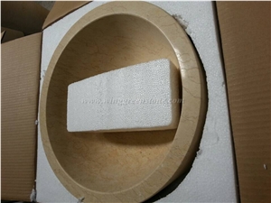 Sunny Yellow Marble Sinks, Beige Marble Pedestal Wash Basin for Bathroom, Cylinder Sink, Basin Part Polished + Bottom Part Grooved/Bush Hammered Pedestal Basins