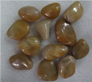 Yellow Pebbles, Grade A/B/C Polished Pebble Stone for Driveways, Natural Yellow Flat Pebbles for Garden Walkway, Xiamen Winggreen Manufacturer