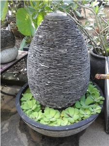 Stacked Stone Slate Pots - Sandstone Natural Garden Planters - Pebble Water Fountain, Grey Slate Fountain