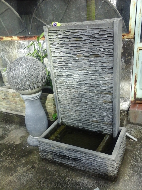 Stacked Stone Slate Pots - Sandstone Natural Garden Planters - Pebble Water Fountain, Grey Slate Fountain