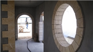Coral Stone Arches and Window Circles, Dominican White Coral Stone Window Frame
