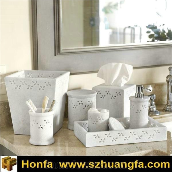 7 Pcs Bathroom Accessory Marble Made, Bianco Carrara Cd White Marble Bath Accessories