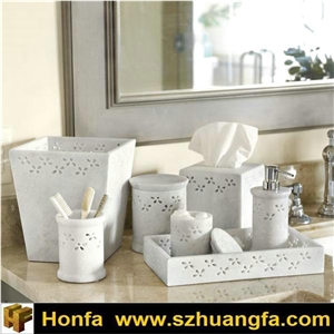 7 Pcs Bathroom Accessory Marble Made, Bianco Carrara Cd White Marble Bath Accessories