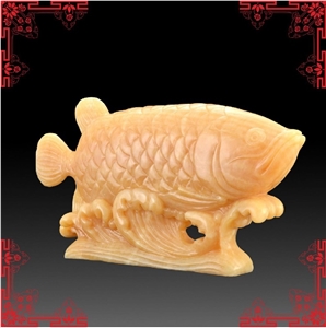China Yellow Onyx Artifacts & Handcrafts-Fish Fish Complacent