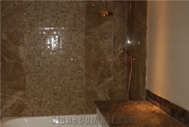 Emperador Medium Marble Hotel Bathroom Design Project, Brown Marble for Bath Design Turkey