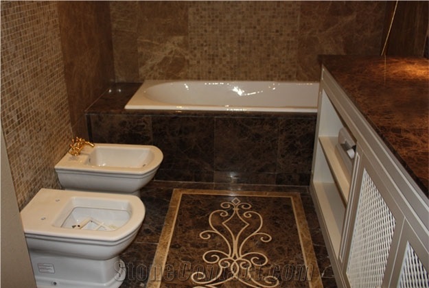 Emperador Medium Marble Hotel Bathroom Design Project, Brown Marble for Bath Design Turkey