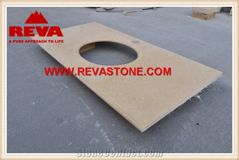 Tethys Beige Marble Countertop, Absolute Beige Counter Top, Bathroom Vanity Tops, Custom Vanity Tops