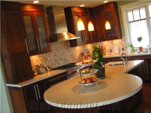 Caesarstone Quartz Kitchen Countertop with Under Mount Sink, Beige Quartz Vanity Tops Canada