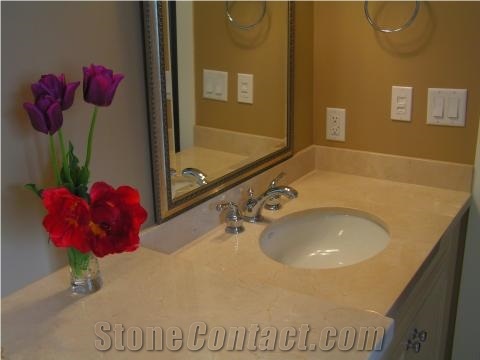Half Round - Radius 1/2" Crema Marfil Marble Bathroom Countertop, Beige Marble Countertops