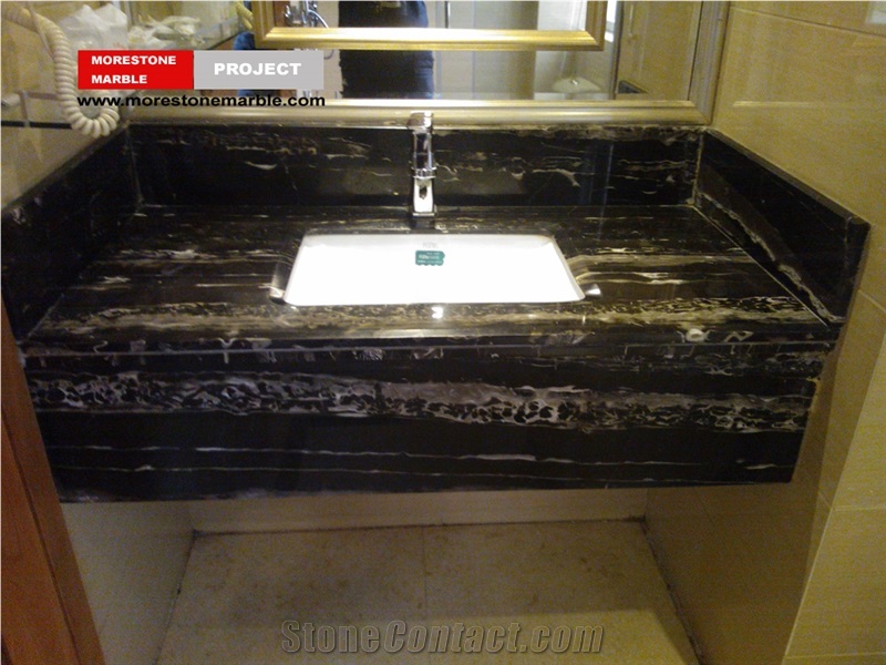 Marble Silver Dragon Bathroom Vanitytop in Hotel Guestroom