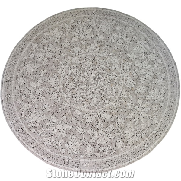 Artmosaic, Rosalia Beige Marble Mosaic Medallion, Beige Marble Mosaic Medallion