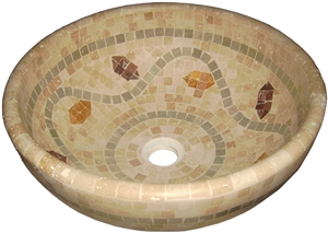 Noce Travertine Sink - Afhl-54, Brown Travertine Sinks & Basins, Round Sinks