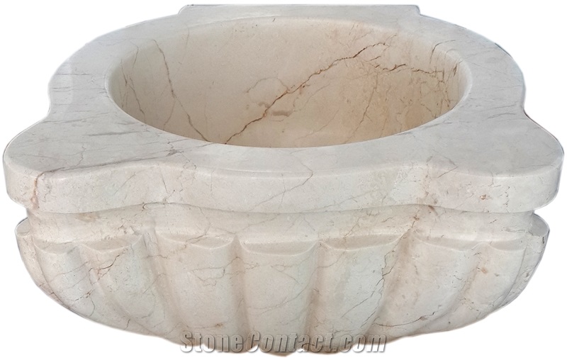 Rosalia Beige Marble Basin - Afhk-60, Beige Marble Sinks & Basins, Bathroom Sinks