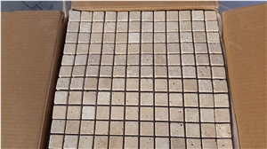 1x1 Ivory Travertine Tumbled Mosaic