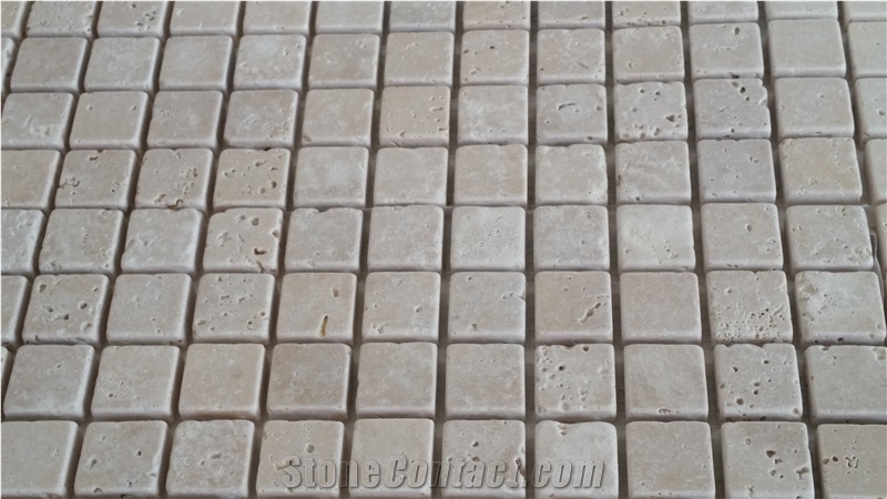 1x1 Ivory Travertine Tumbled Mosaic