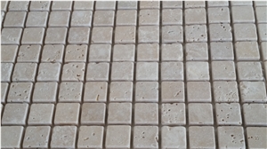 1x1 Ivory Travertine Tumbled Mosaic