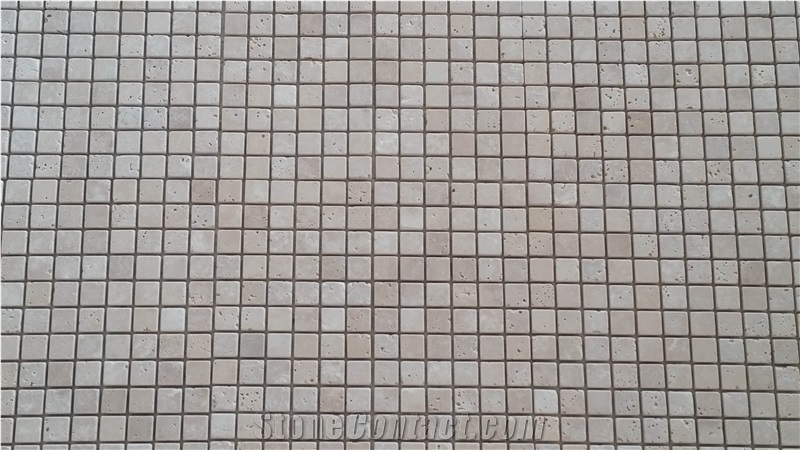 1x1 Ivory Travertine Tumbled Mosaic
