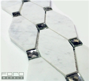 Diamond Form Bianco Carrara Marble Mosaic, White Marble Wall Mosaic