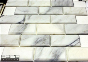 Joint Beveled Edge, Arabescato Carrara Marble Mosaic, White Marble Polished Mosaic Italy