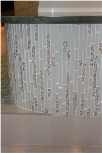 Botanic Bordeaux Quartzite Bathtub Deck, Glass Mosaic Wall Surround