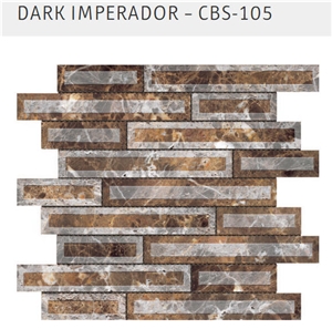 Cameo Dark Emperador Marble Random Brick Mosaic, Brown Marble Mosaic Cameo Dark Emperador Marble Random Brick Mosaic, Brown Marble Mosaic