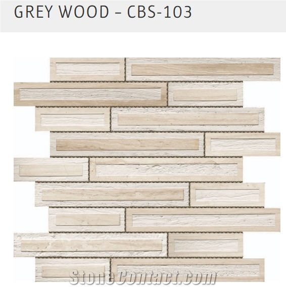 Cameo Grey Wooden Marble Random Brick Mosaic