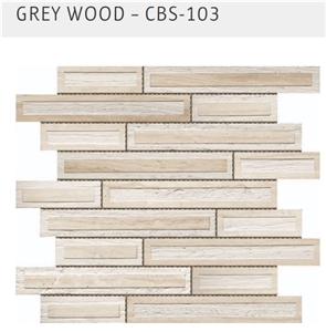 Cameo Grey Wooden Marble Random Brick Mosaic