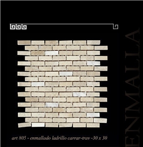Tumbled Travertino Romano Brick Mosaic 30x30cm