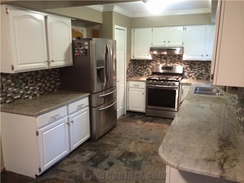 Backsplash, Granite Countertops and Slate Flooring