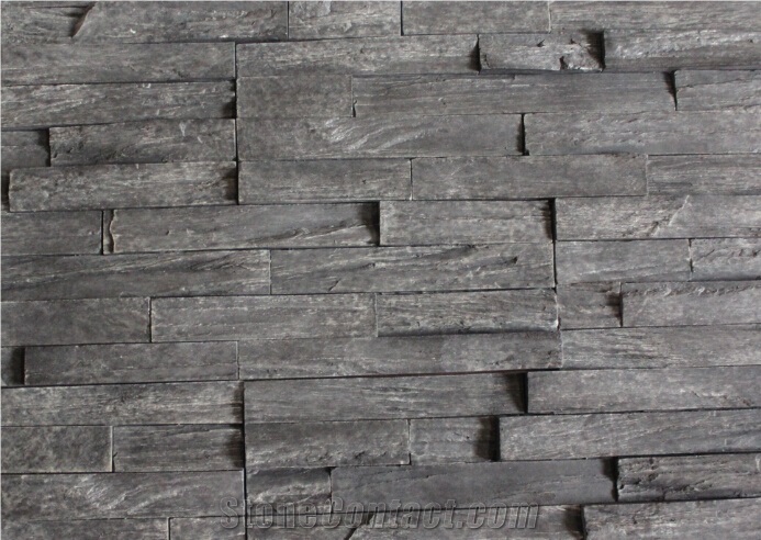 Black Slate Stacked Stone Veneer,Hot Sale Black Slate Cultured Stone Veneer for Tv Wall